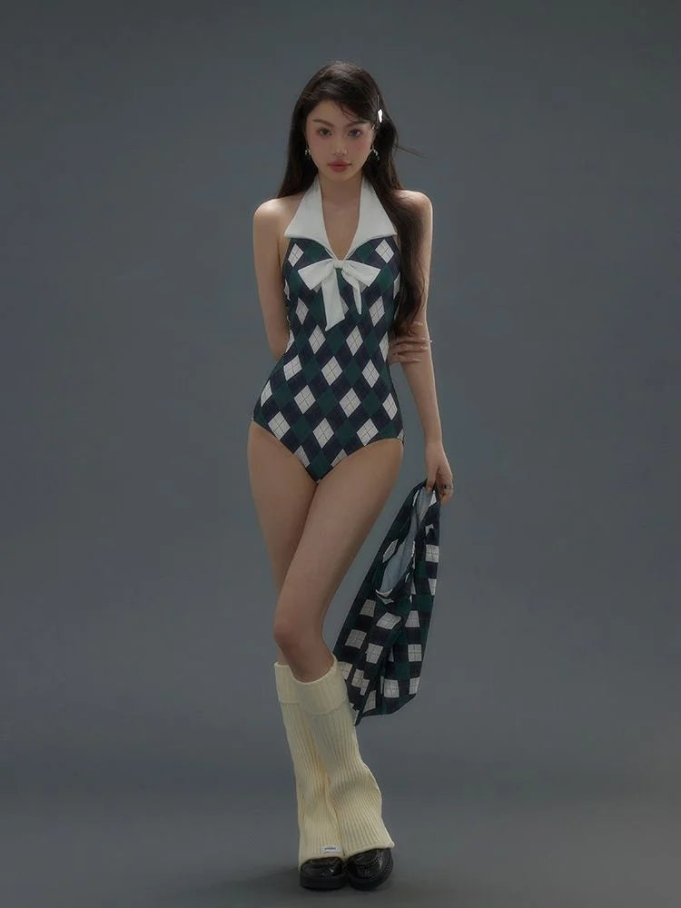 IMIEMIE Roca Art New American Academy Spicy Girls Classic Lingge Slim Covering Belly Hot Spring Holiday One Piece Swimwear Girl