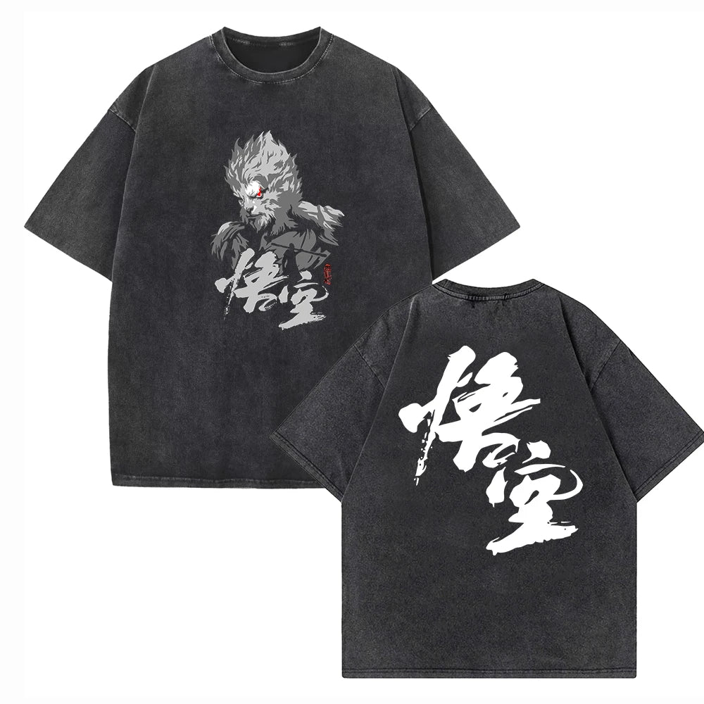 IMIEMIE Black Myth Wukong Sun Wukong Vintage Harajuku Summer Unisex O-Neck Short Sleeve Cotton T-Shirts