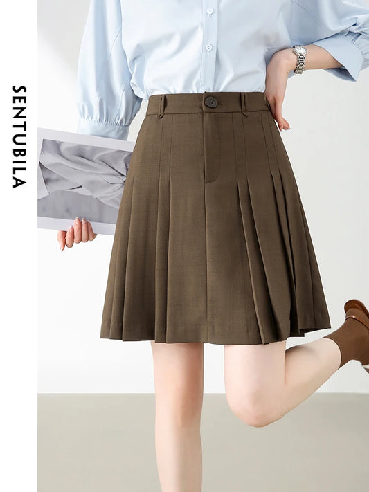 IMIEMIE SENTUBILA Women Preppy Pleated Mini Skirt Female 2024 Summer Fashion Commute Solid Loose A-line Skirt Womans Clothing 142Q54864