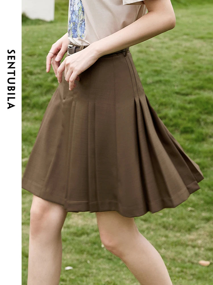 IMIEMIE SENTUBILA Women Preppy Pleated Mini Skirt Female 2024 Summer Fashion Commute Solid Loose A-line Skirt Womans Clothing 142Q54864