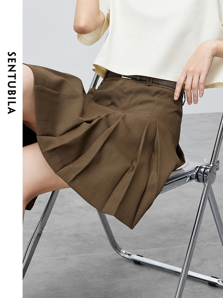 IMIEMIE SENTUBILA Women Preppy Pleated Mini Skirt Female 2024 Summer Fashion Commute Solid Loose A-line Skirt Womans Clothing 142Q54864