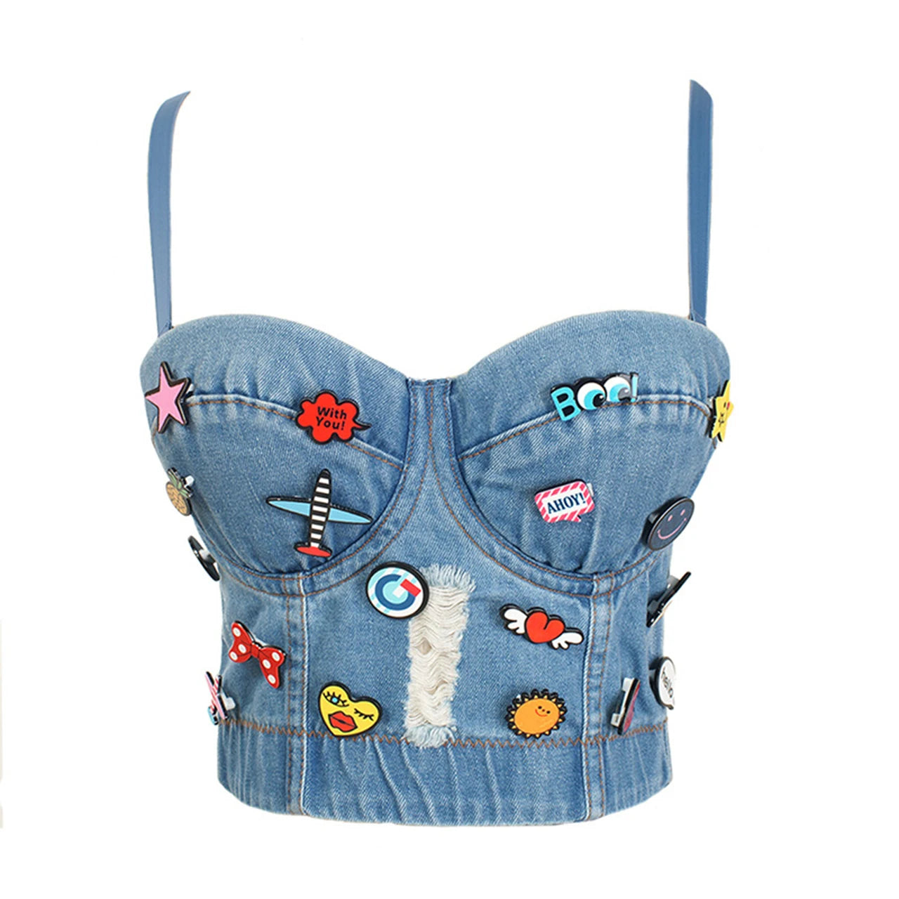 IMIEMIE SXTHAENOO Fashion Sexy Denim Jeans Women Button Bustier Bra Party Night Club Party Cropped Top Vest Plus Size Ropa De Mujer