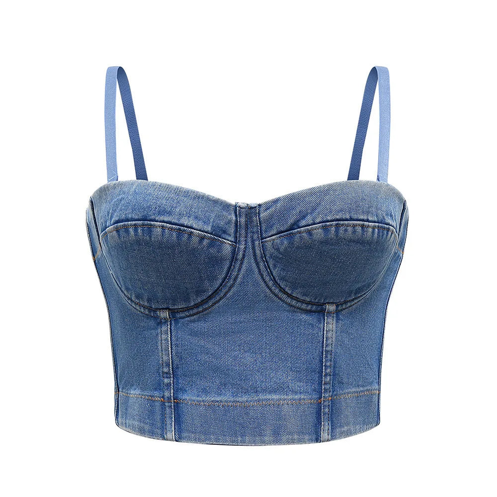 IMIEMIE SXTHAENOO Fashion Sexy Denim Jeans Women Button Bustier Bra Party Night Club Party Cropped Top Vest Plus Size Ropa De Mujer