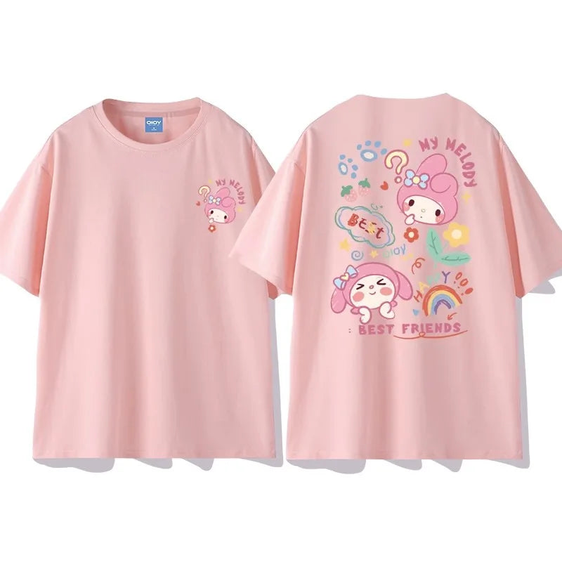 IMIEMIE Sanrio Kuromi Cinnamoroll Cotton Round Neck T-shirt Cartoon my melody Pochacco printing Summer New Short Sleeved For Women