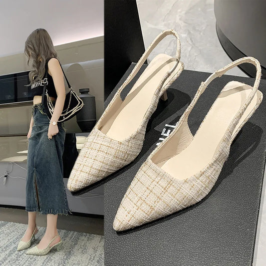 IMIEMIE Sea Salt Blue Pointed High Heel Sandals for Women Back Hollow Half Headed Single Shoes Fashion Versatile Casual Shoes