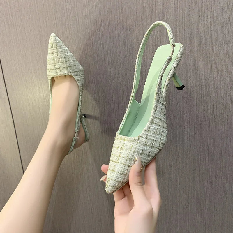 IMIEMIE Sea Salt Blue Pointed High Heel Sandals for Women Back Hollow Half Headed Single Shoes Fashion Versatile Casual Shoes