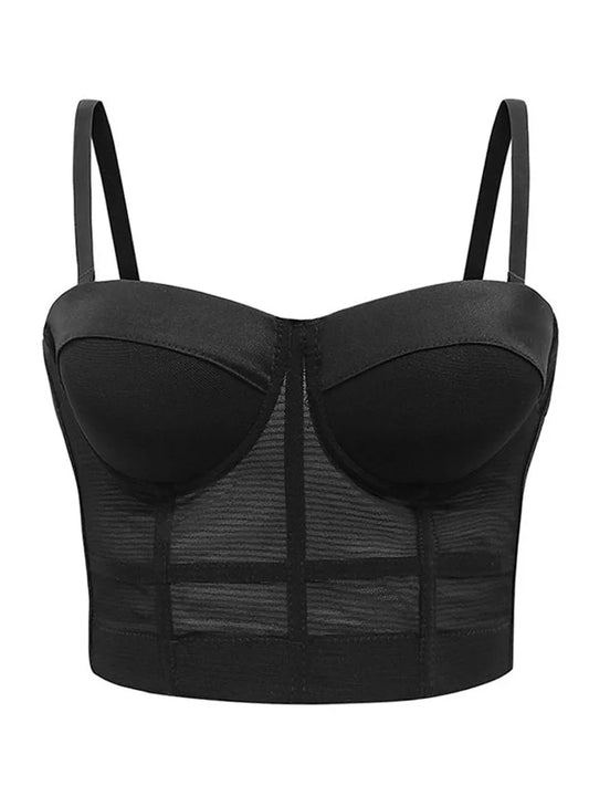 IMIEMIE Sexy Black Transparent Bra Mesh Push Up Bralet Women's Tube Top Corset Bustier Bra Club Party Crop Top Lingerie Plus Size