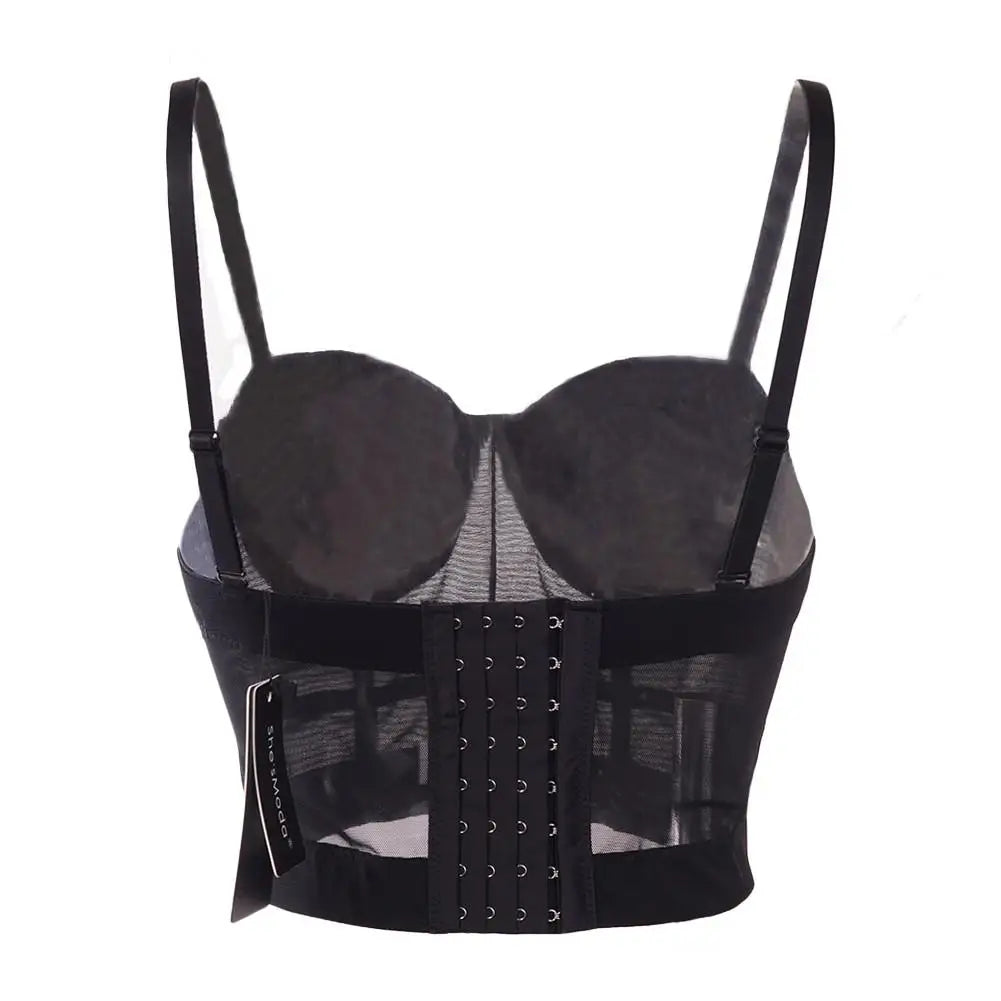 IMIEMIE Sexy Black Transparent Bra Mesh Push Up Bralet Women's Tube Top Corset Bustier Bra Club Party Crop Top Lingerie Plus Size