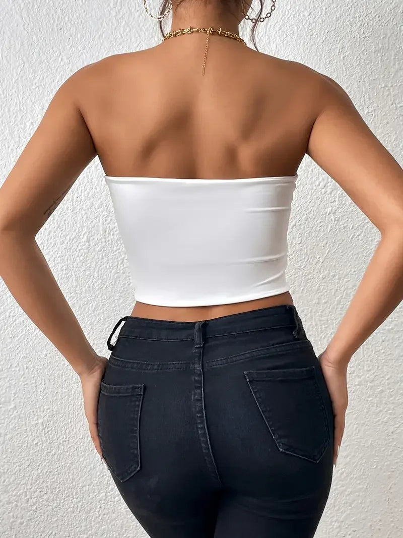 IMIEMIE Sexy Bodycon Crop Tube Top, Solid Stretchy Tube Top, Casual Every Day Tops, Women's Clothing