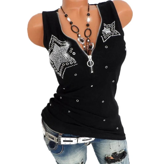 IMIEMIE Sexy Harajuku Tshirt Blusas T Shirt Women Sleeveless Casual Y2K Top Tee Fashion Black Red Summer T-Shirt Woman Clothes V-Neck