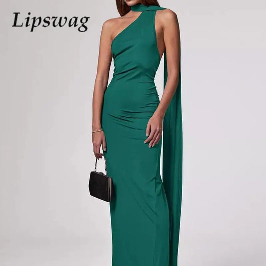 IMIEMIE Sexy Hip-Wrap Backless Dress Fashion High-Waist Temperament Party Hollow Dress Women Off-Shoulder Neck Mopping Evening Dresses