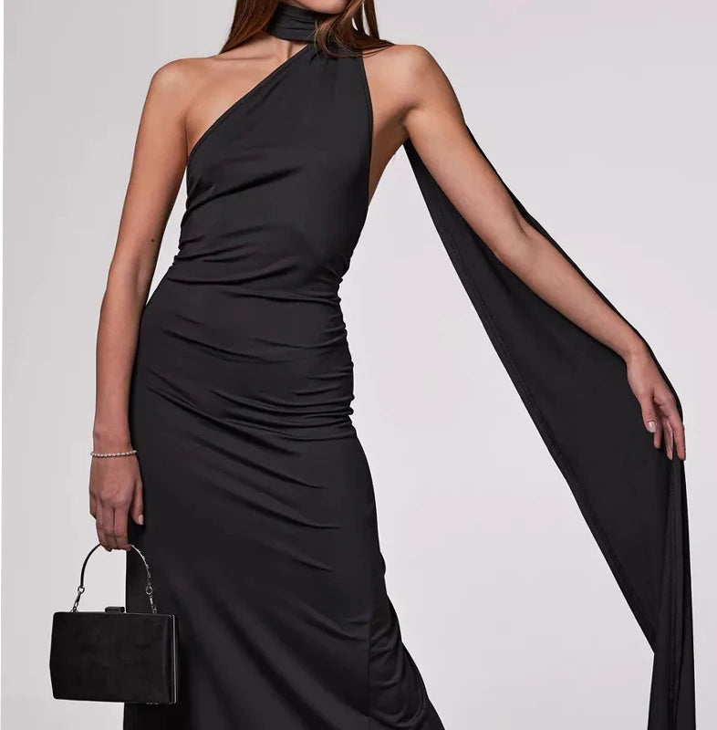 IMIEMIE Sexy Hip-Wrap Backless Dress Fashion High-Waist Temperament Party Hollow Dress Women Off-Shoulder Neck Mopping Evening Dresses