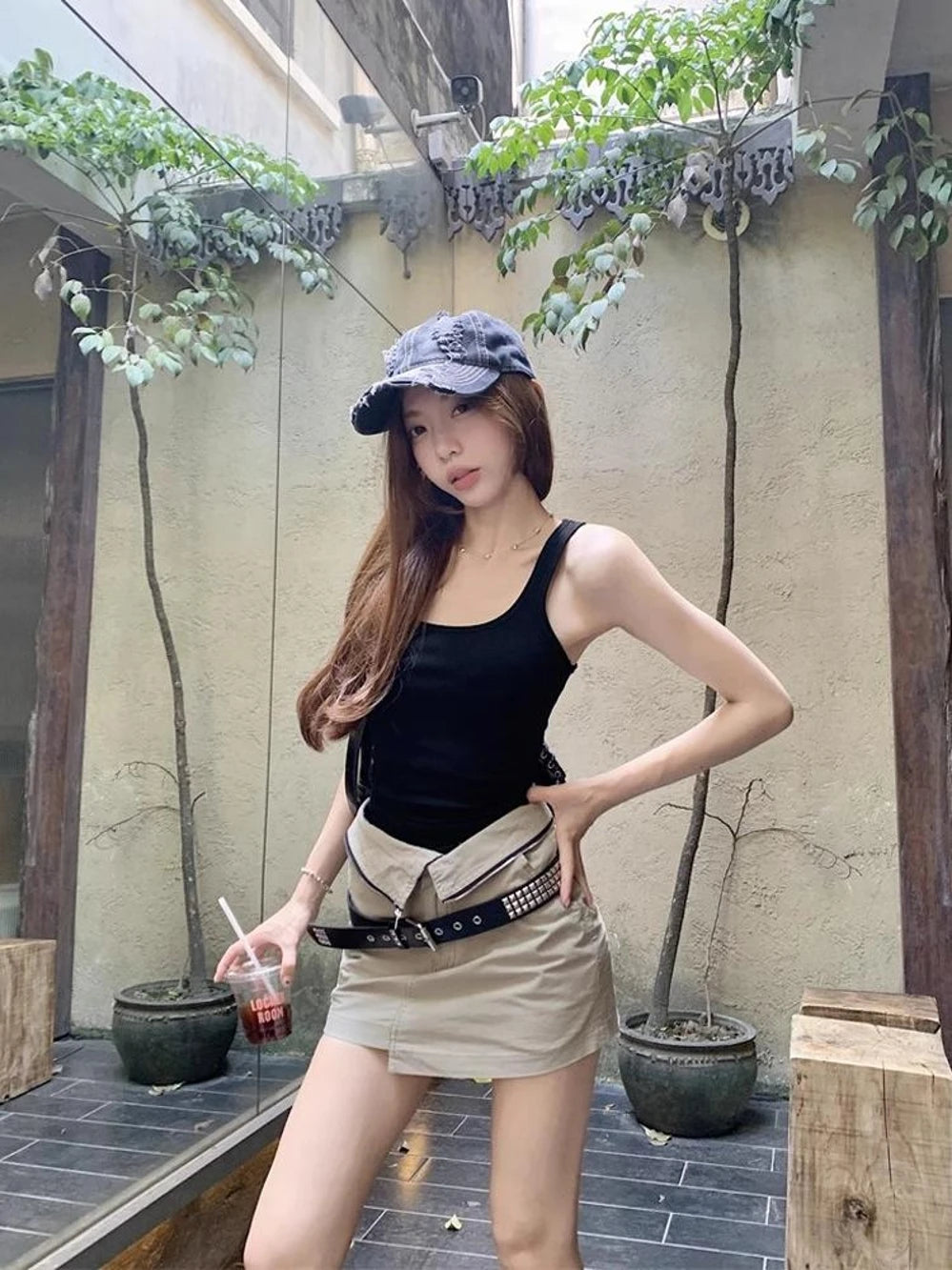 IMIEMIE Sexy Hot Girls New Summer Two Piece Skirt Sets Square Neck Sleeve Slim Vest Tops + High Waist Slim Cargo Skirts Female Outfits