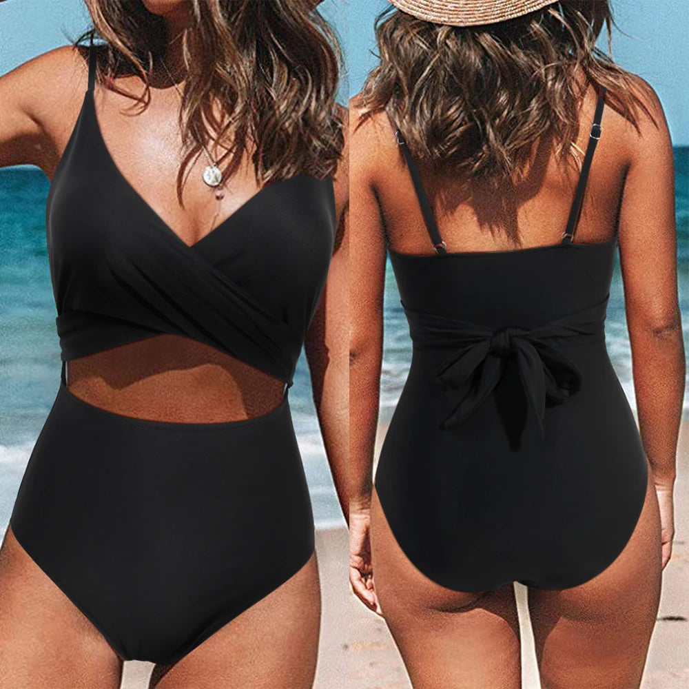 IMIEMIE Sexy One Piece Swimsuit Women V Neck  Backless Swimwear Female Push Up Bathers Bathing Suits Monokini Beachwear for Women 2024