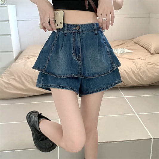 IMIEMIE Sexy Ruffles Women Denim Skirts Y2k Fashion Korean High Waist Mini Skirts Summer Blue Retro Causal Female Jeans Skirts