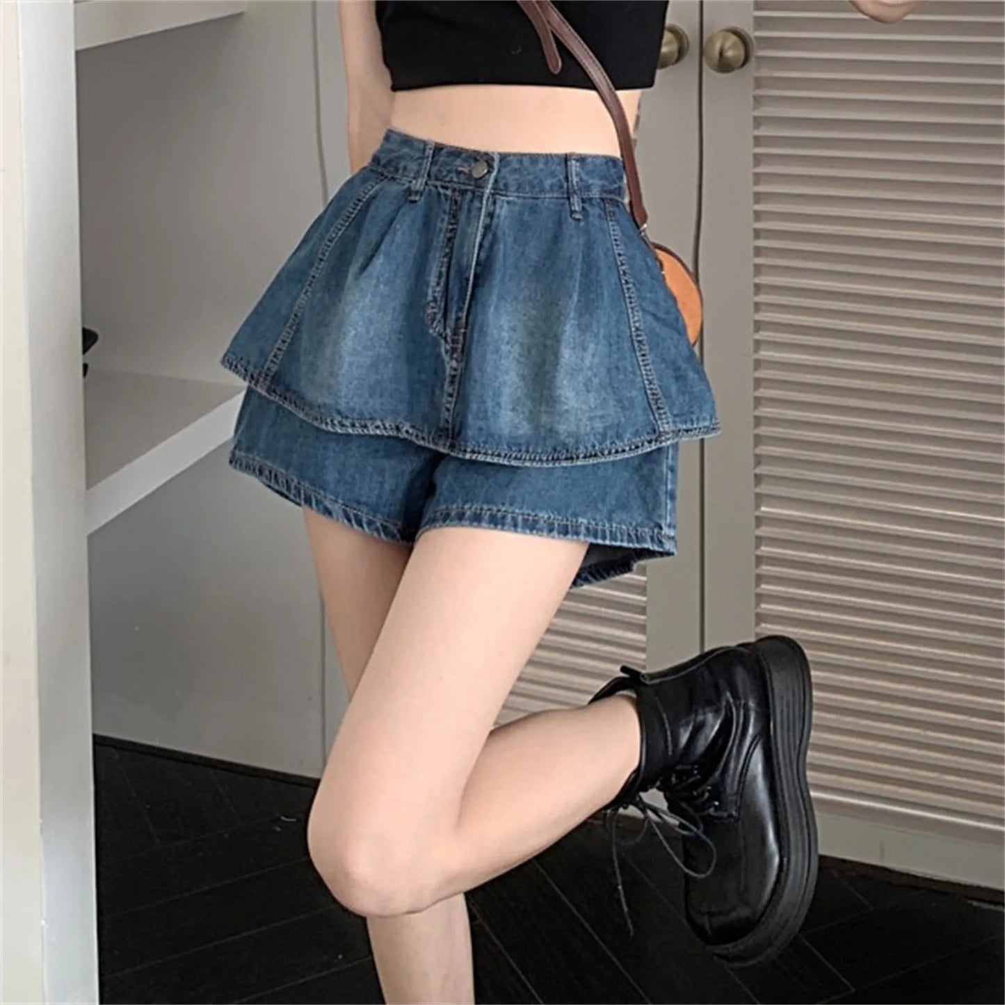 IMIEMIE Sexy Ruffles Women Denim Skirts Y2k Fashion Korean High Waist Mini Skirts Summer Blue Retro Causal Female Jeans Skirts