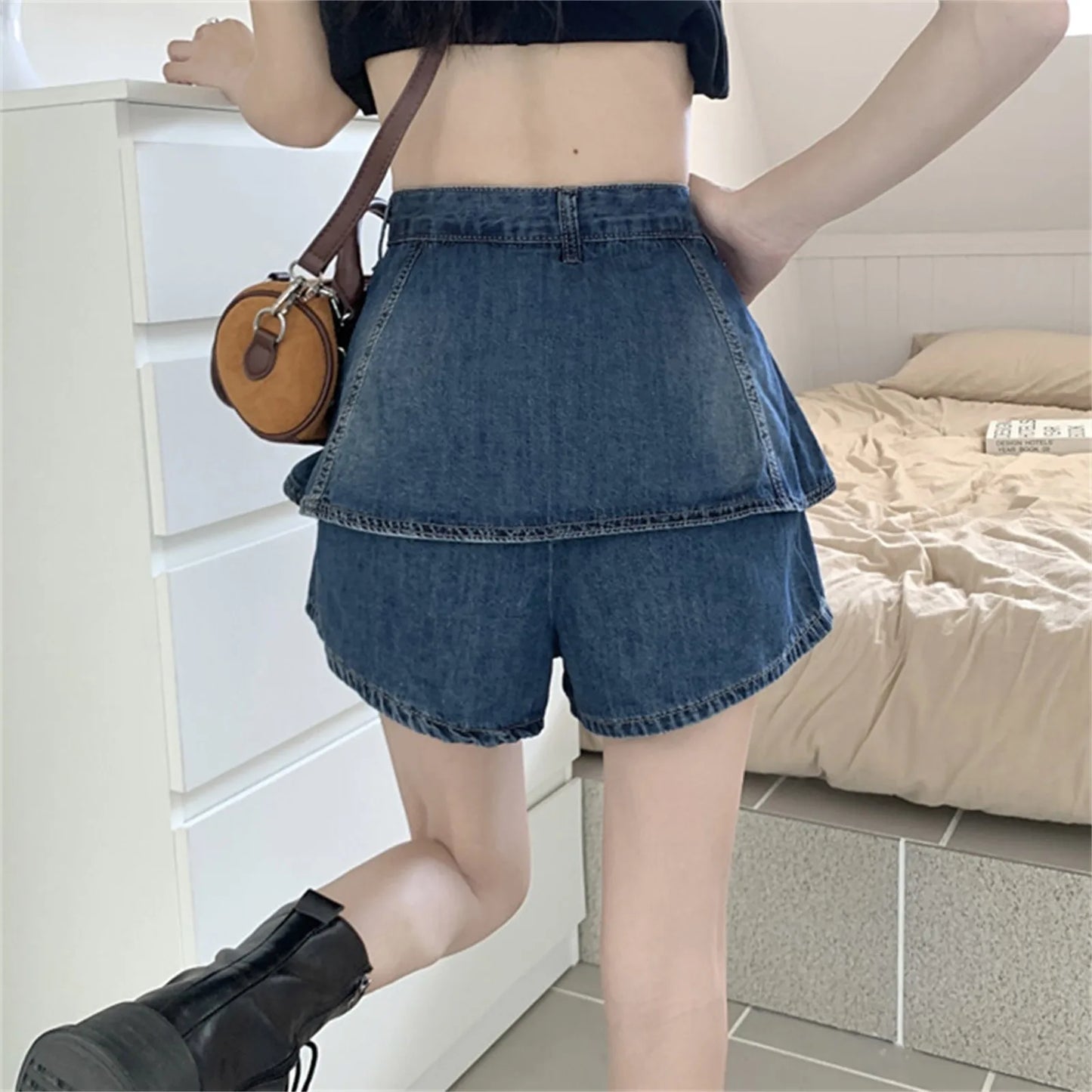 IMIEMIE Sexy Ruffles Women Denim Skirts Y2k Fashion Korean High Waist Mini Skirts Summer Blue Retro Causal Female Jeans Skirts