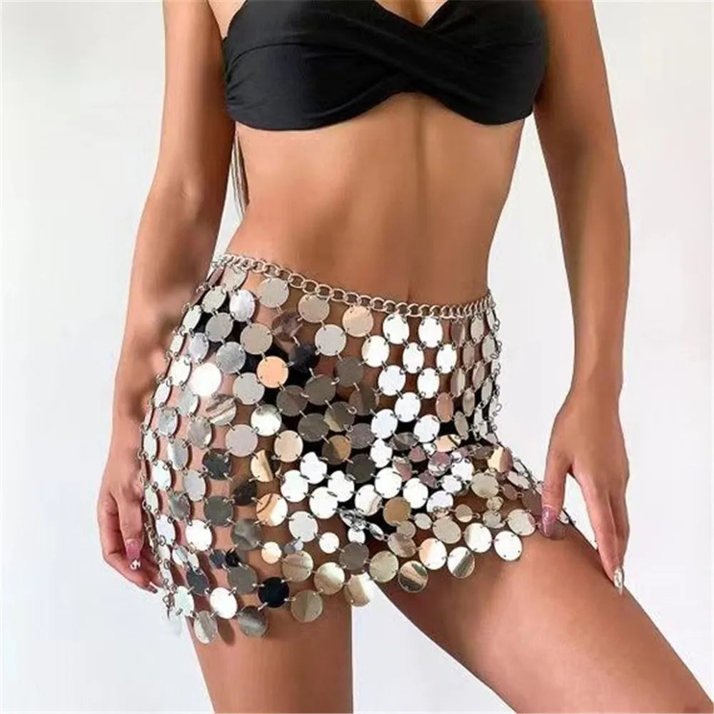 IMIEMIE Sexy See Through Sequin Mini Sskirt for Women Elegant Solid Short Bottom NightclubParty Y2k Streetwear Skirt 2024 Rave Ooutfit