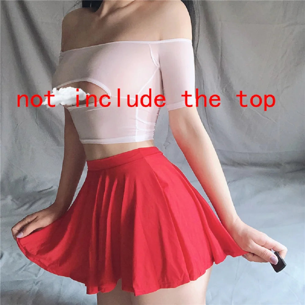 IMIEMIE Sexy Skirt Solid Color Ice Silk Lotus Leaf Pendulum Transparent Nightclub Party Mini Skirts Womens Jupe Femme Faldas Korean