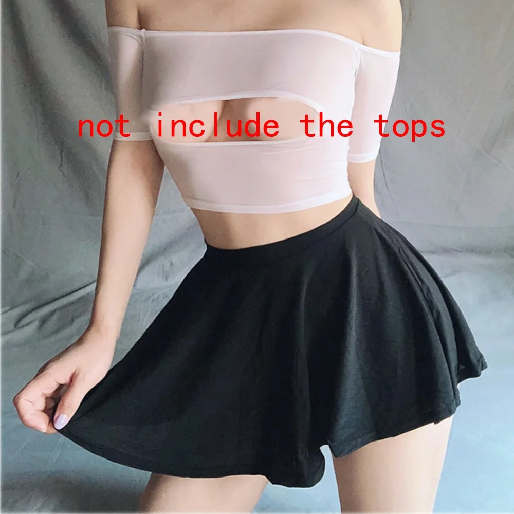 IMIEMIE Sexy Skirt Solid Color Ice Silk Lotus Leaf Pendulum Transparent Nightclub Party Mini Skirts Womens Jupe Femme Faldas Korean