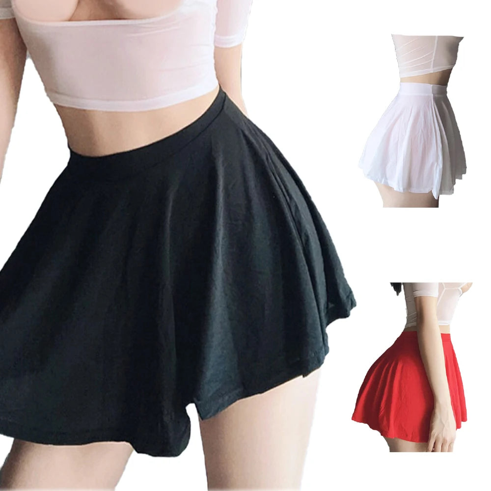 IMIEMIE Sexy Skirt Solid Color Ice Silk Lotus Leaf Pendulum Transparent Nightclub Party Mini Skirts Womens Jupe Femme Faldas Korean