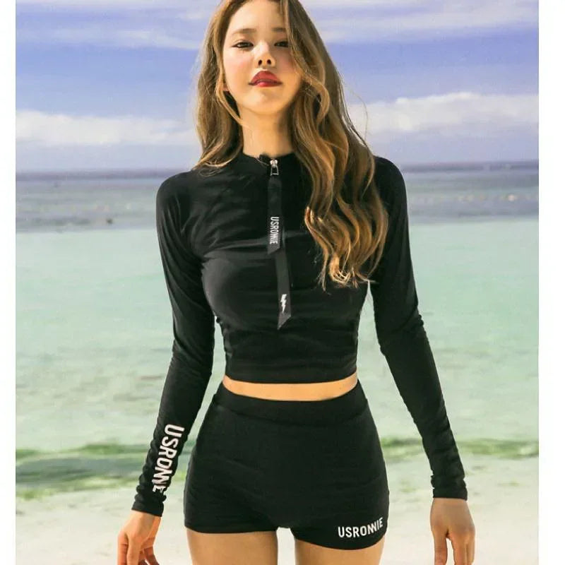 IMIEMIE Sexy Swimsuit Swimwear Women Two piece Swimsuit For Bathing Suit High Waist Bikini Set Push Up Swimwear Long sleeve Female Swim