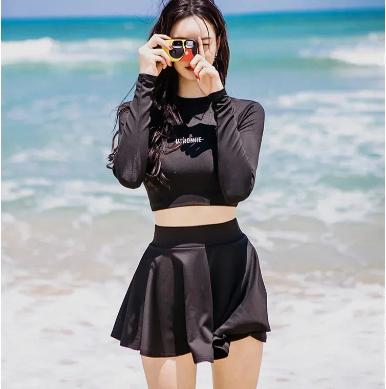 IMIEMIE Sexy Swimsuit Swimwear Women Two piece Swimsuit For Bathing Suit High Waist Bikini Set Push Up Swimwear Long sleeve Female Swim