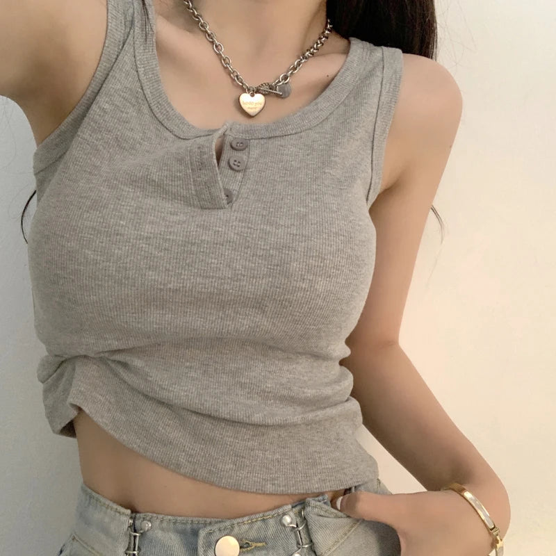 IMIEMIE Sexy Tank Top for Women Solid Sleeveless Ribbed Knit Vest Top Cropped Woman Female Clothes