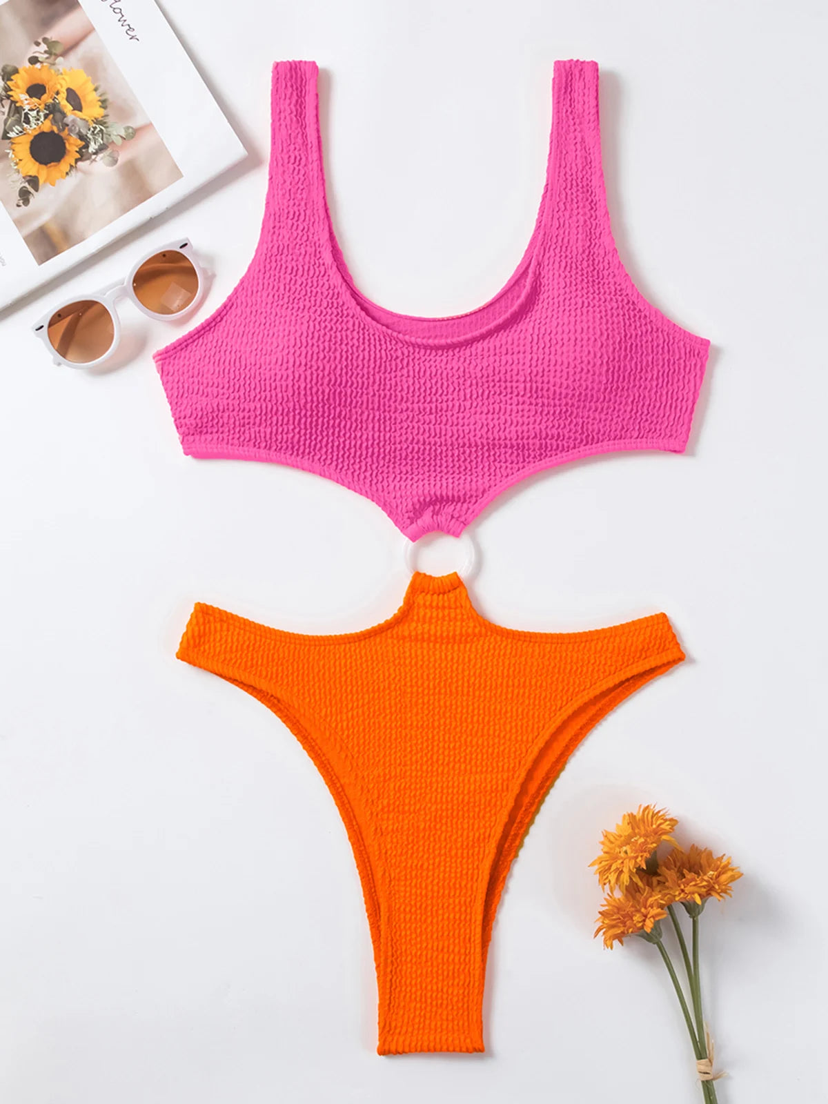 IMIEMIE Sexy Women One Piece Swimsuit 2024 Textured Female Swimwear High Waist Monokini Push Up Swimming Suits Beachwear Beach Bodysuit