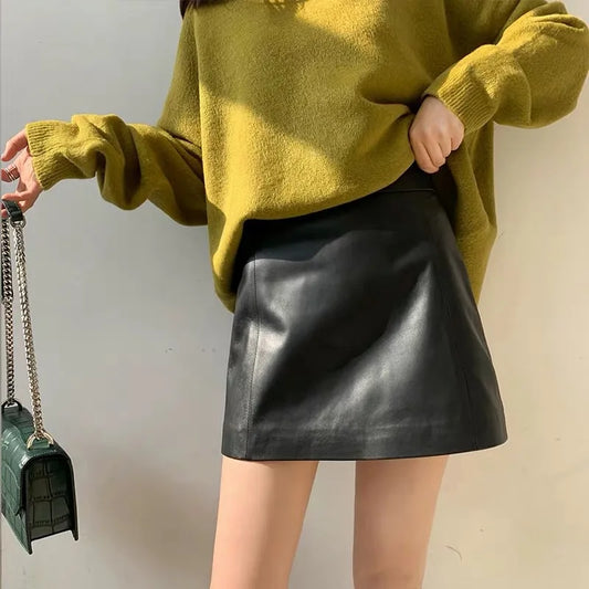 IMIEMIE Sheepskin Leather Skirt Women 2024 Fashion New High Waist Skirt Spring Autumn Slim Mini Skirt Genuine Leather Shorts Boots Y2k