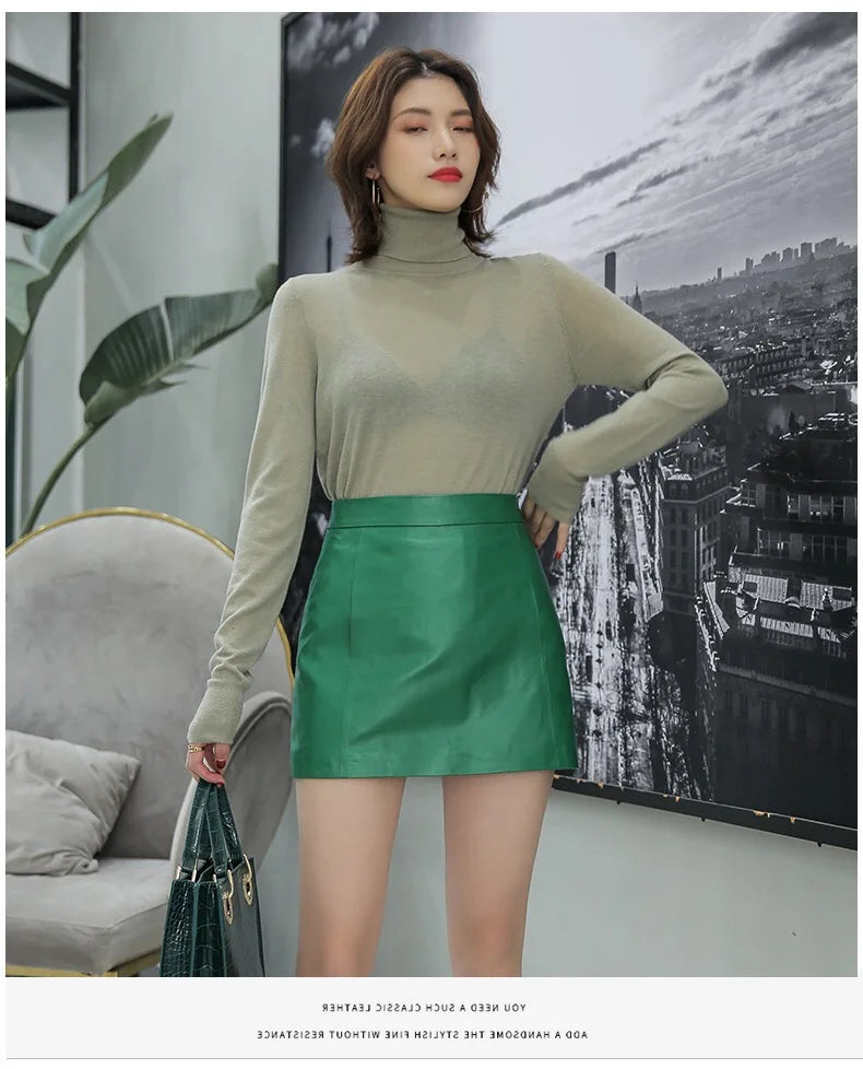 IMIEMIE Sheepskin Leather Skirt Women 2024 Fashion New High Waist Skirt Spring Autumn Slim Mini Skirt Genuine Leather Shorts Boots Y2k