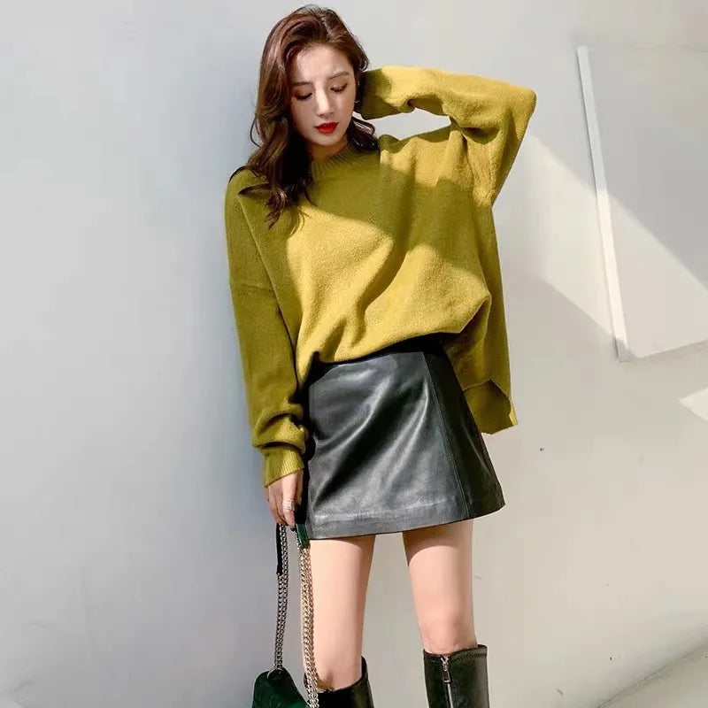 IMIEMIE Sheepskin Leather Skirt Women 2024 Fashion New High Waist Skirt Spring Autumn Slim Mini Skirt Genuine Leather Shorts Boots Y2k