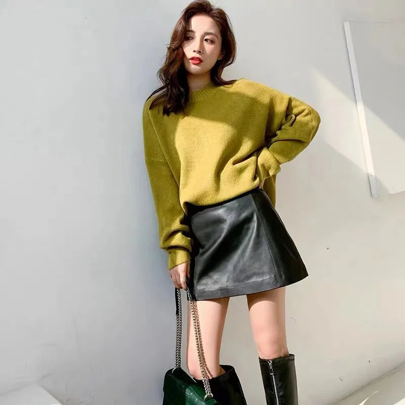 IMIEMIE Sheepskin Leather Skirt Women 2024 Fashion New High Waist Skirt Spring Autumn Slim Mini Skirt Genuine Leather Shorts Boots Y2k