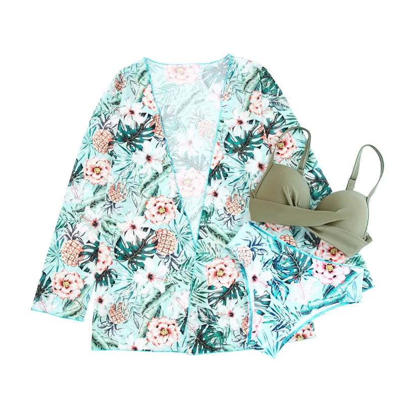 IMIEMIE Shiying European and American New Bikini Swimsuit Female Plant Flower Printed Bikini Swimsuit Three-Piece Set