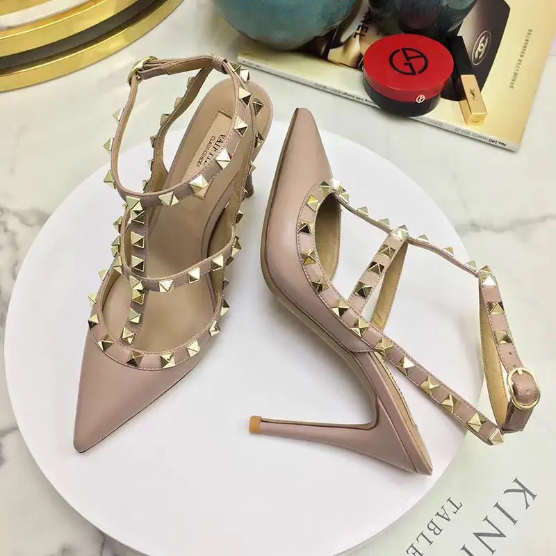 IMIEMIE Shoes Woman 2024 trend Women's Gladiator Sandals Summer Rivet High Heels Pointed Toe Luxury Elegant Designer Party Ladies Shoes