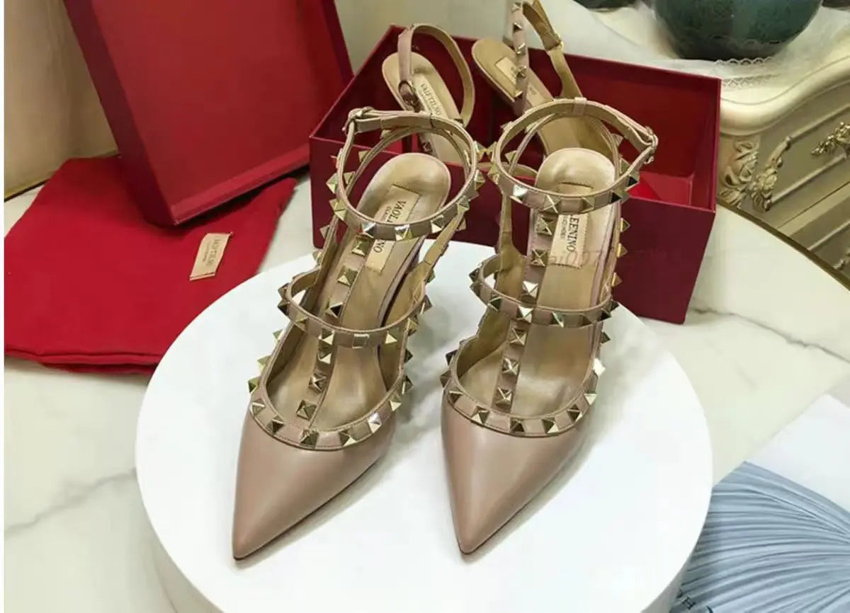 IMIEMIE Shoes Woman 2024 trend Women's Gladiator Sandals Summer Rivet High Heels Pointed Toe Luxury Elegant Designer Party Ladies Shoes