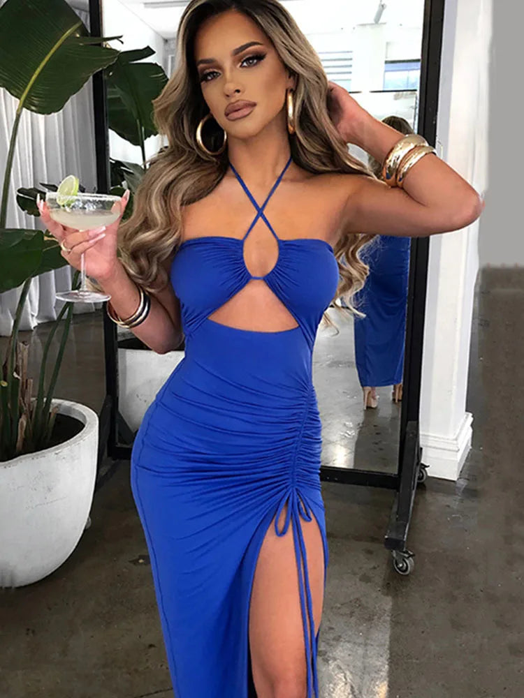 IMIEMIE Sleeveless Sexy Female Midi Backless Dresses Slim Night Club Party Women's Dress Bodycon Vestidos Elegantes Para Mujer