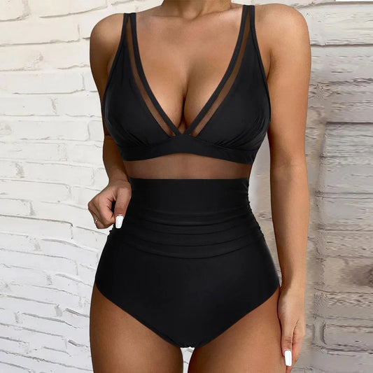 IMIEMIE Solid  One-piece Swimsuit Women Deep V-neck Removable Bra Plain Monokinis 2024 New Summer Beach Swimwear  Swimsuit Female