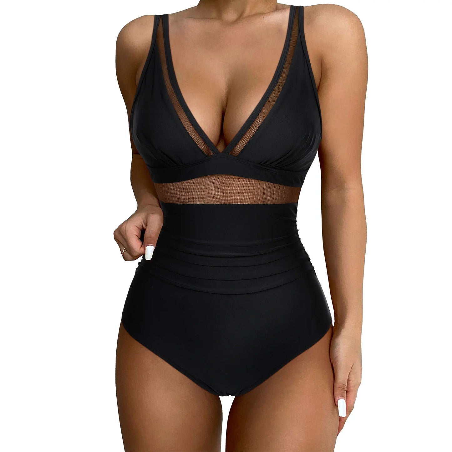 IMIEMIE Solid  One-piece Swimsuit Women Deep V-neck Removable Bra Plain Monokinis 2024 New Summer Beach Swimwear  Swimsuit Female