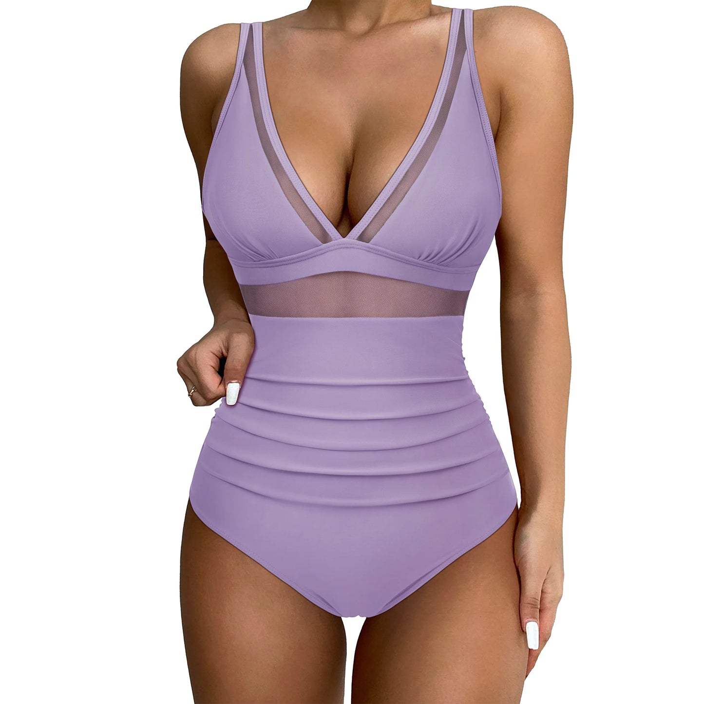 IMIEMIE Solid  One-piece Swimsuit Women Deep V-neck Removable Bra Plain Monokinis 2024 New Summer Beach Swimwear  Swimsuit Female