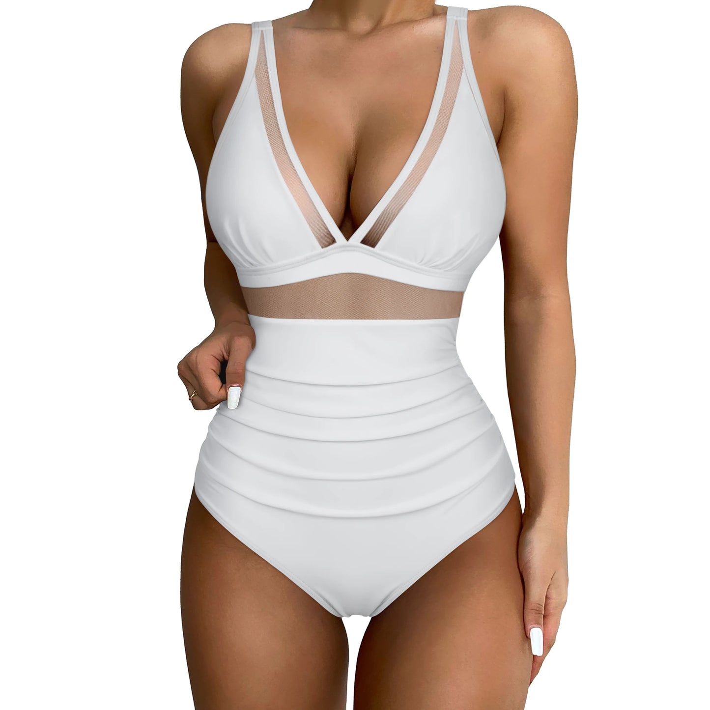 IMIEMIE Solid  One-piece Swimsuit Women Deep V-neck Removable Bra Plain Monokinis 2024 New Summer Beach Swimwear  Swimsuit Female