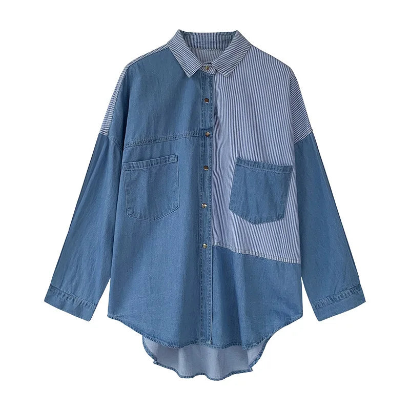 IMIEMIE South Korea 2024 Spring and Autumn New Korean Version Loose Bf Denim Shirt Women's Long-sleeved Top Design Shirt Jacket