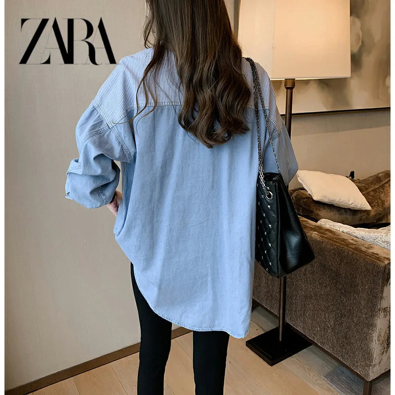 IMIEMIE South Korea 2024 Spring and Autumn New Korean Version Loose Bf Denim Shirt Women's Long-sleeved Top Design Shirt Jacket