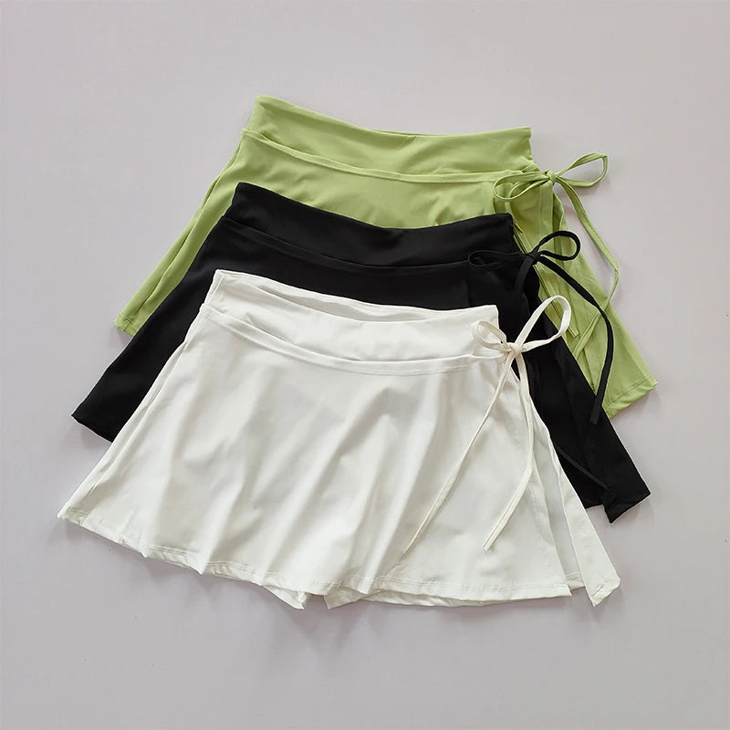 IMIEMIE Sports Yoga Skirt Badminton Tennis Skirt Pants Half-body Quick Drying Pocket Skirt Side Split Strap Skirt Pants For Outwear