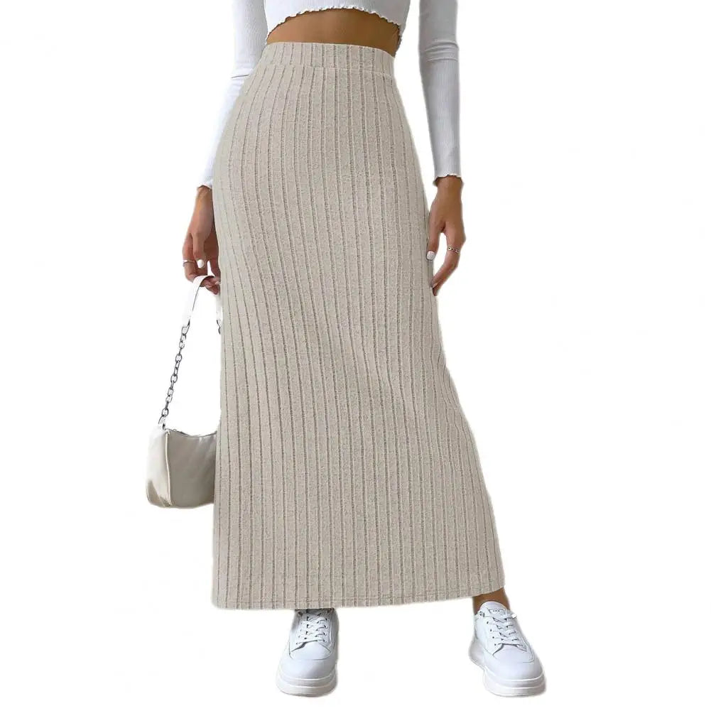 IMIEMIE Spring Autumn Casual Women High Waist Skirt Sexy Knitted Side Slit Skirt Elegant Solid Office Long Skirts For Women Fashion 2024