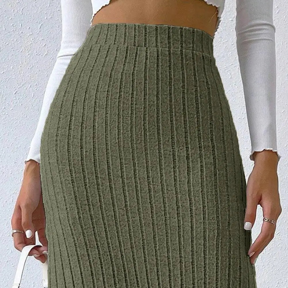 IMIEMIE Spring Autumn Casual Women High Waist Skirt Sexy Knitted Side Slit Skirt Elegant Solid Office Long Skirts For Women Fashion 2024