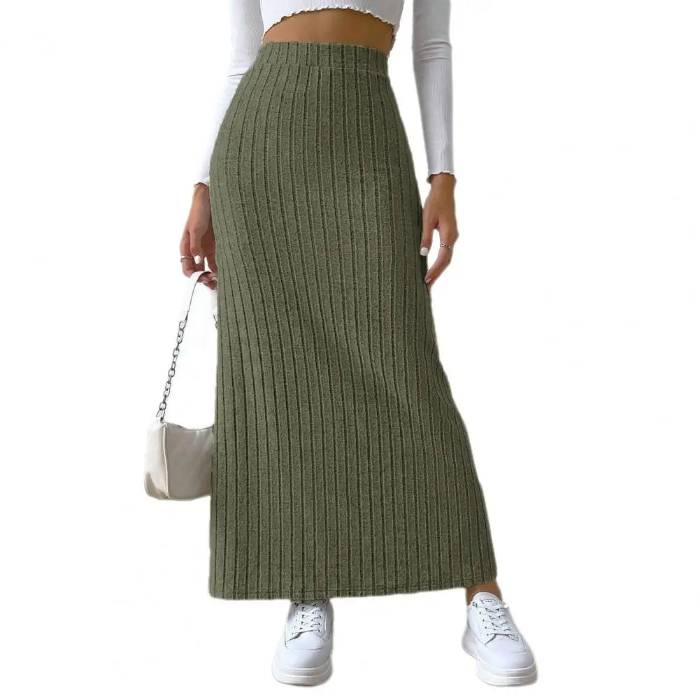 IMIEMIE Spring Autumn Casual Women High Waist Skirt Sexy Knitted Side Slit Skirt Elegant Solid Office Long Skirts For Women Fashion 2024