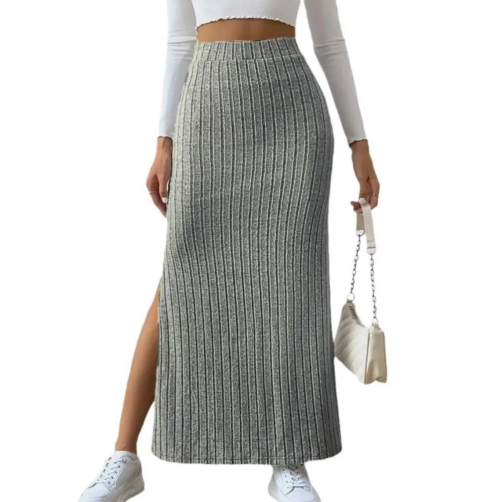 IMIEMIE Spring Autumn Casual Women High Waist Skirt Sexy Knitted Side Slit Skirt Elegant Solid Office Long Skirts For Women Fashion 2024