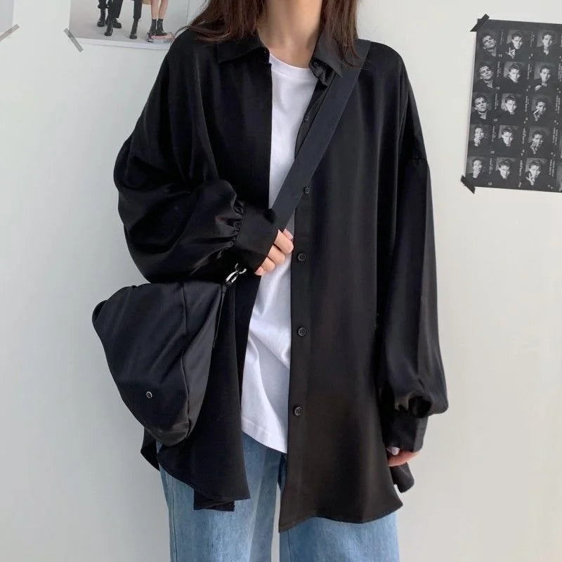 IMIEMIE Spring Summer 2024 Women Shirt Oversize Elegant Blouses for Women Lantern Sleeve White Shirt Mid-length Shir Coat Women Tunic