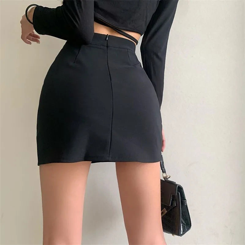 IMIEMIE Spring Summer High Waist Mini Skirt Women Sexy Skinny Lace Up Black Short Skirts Woman Streetwear Gothic Y2K Bodycon Skirts